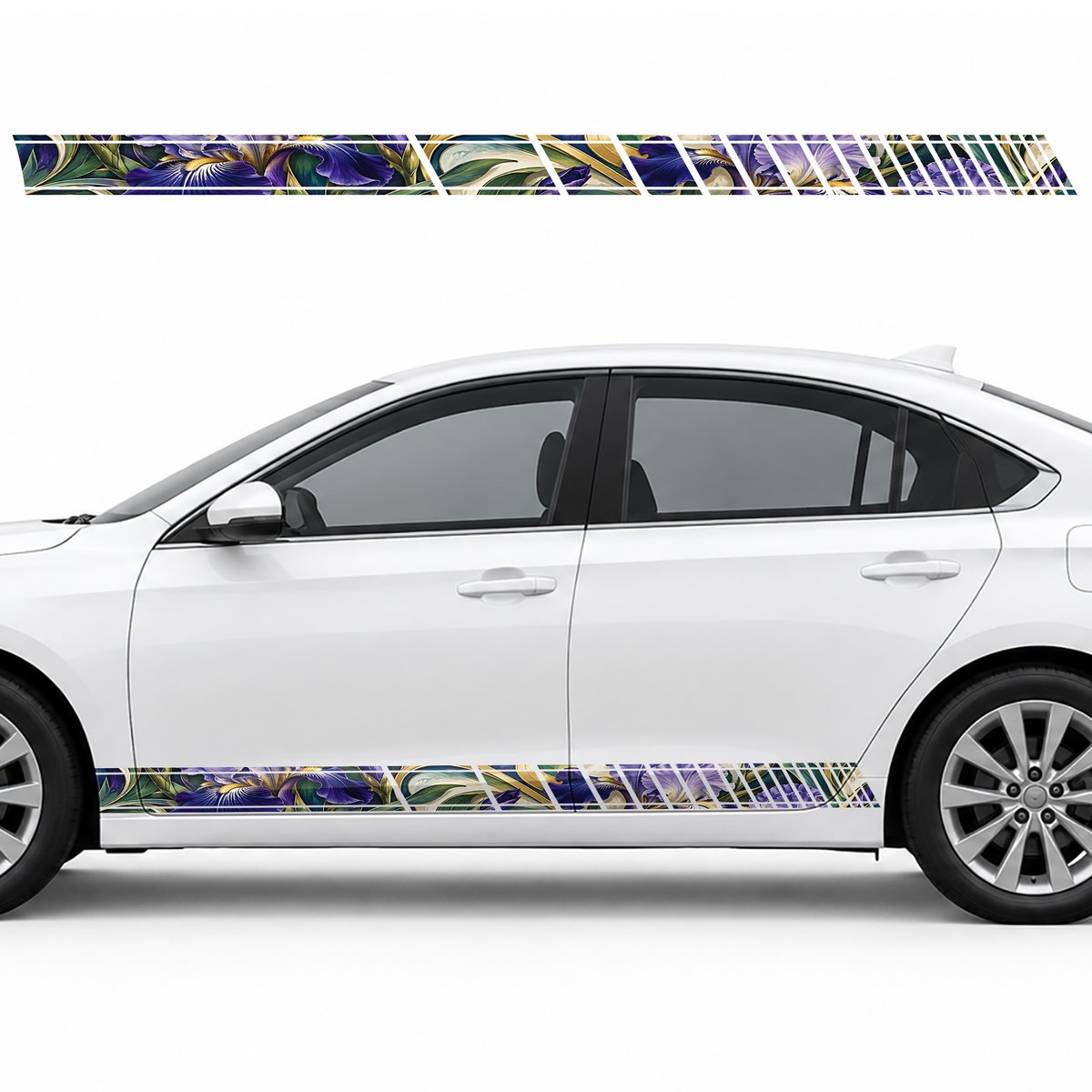 Art Nouveau Irises in Golden Swirls side door racing stripes decals stickers for Cars