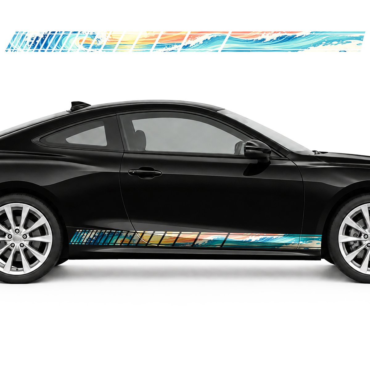 Aquamarine Retro Wave with Coral Stripes side door racing, view 4 of 4