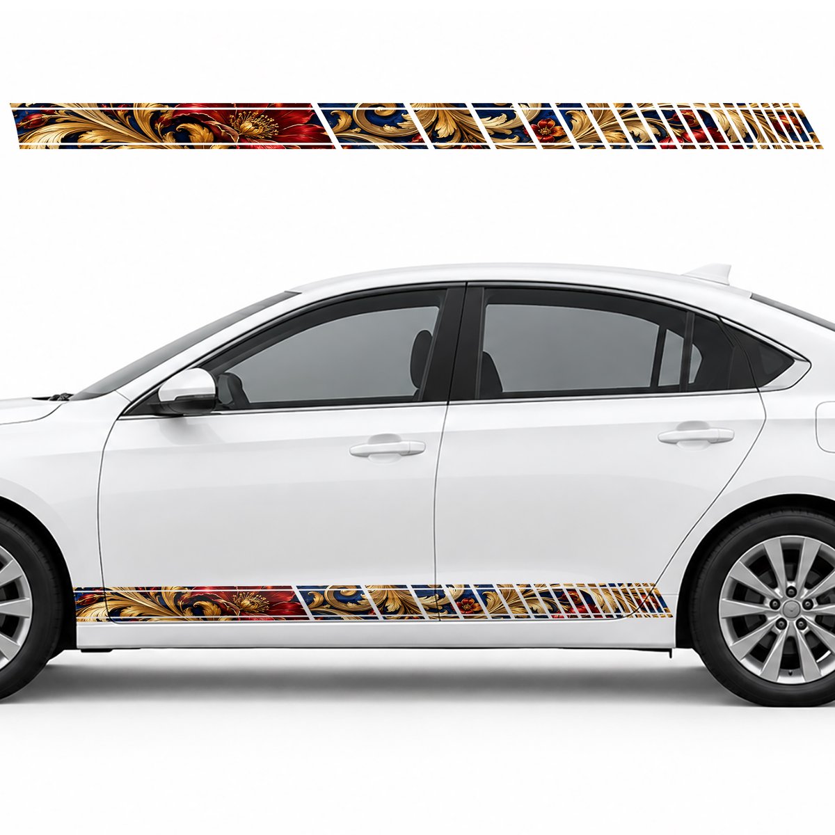 Baroque Ribbon with Golden Leaves side door racing stripes decals stickers for Cars