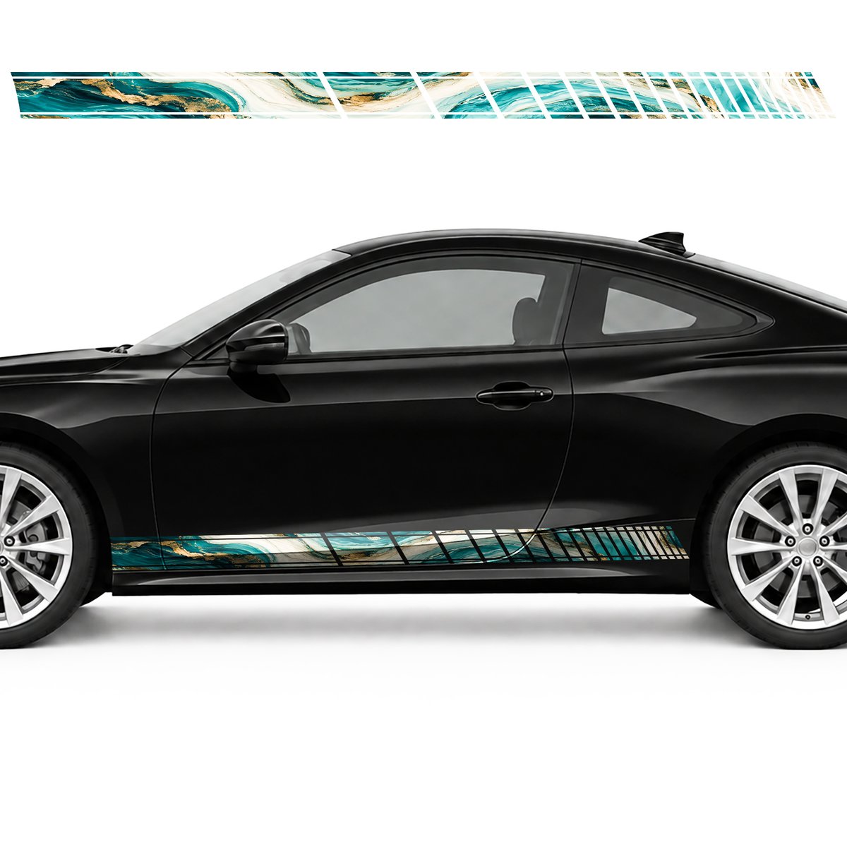Turquoise Marble with Gold Veins side door racing stripes decals stickers for Cars