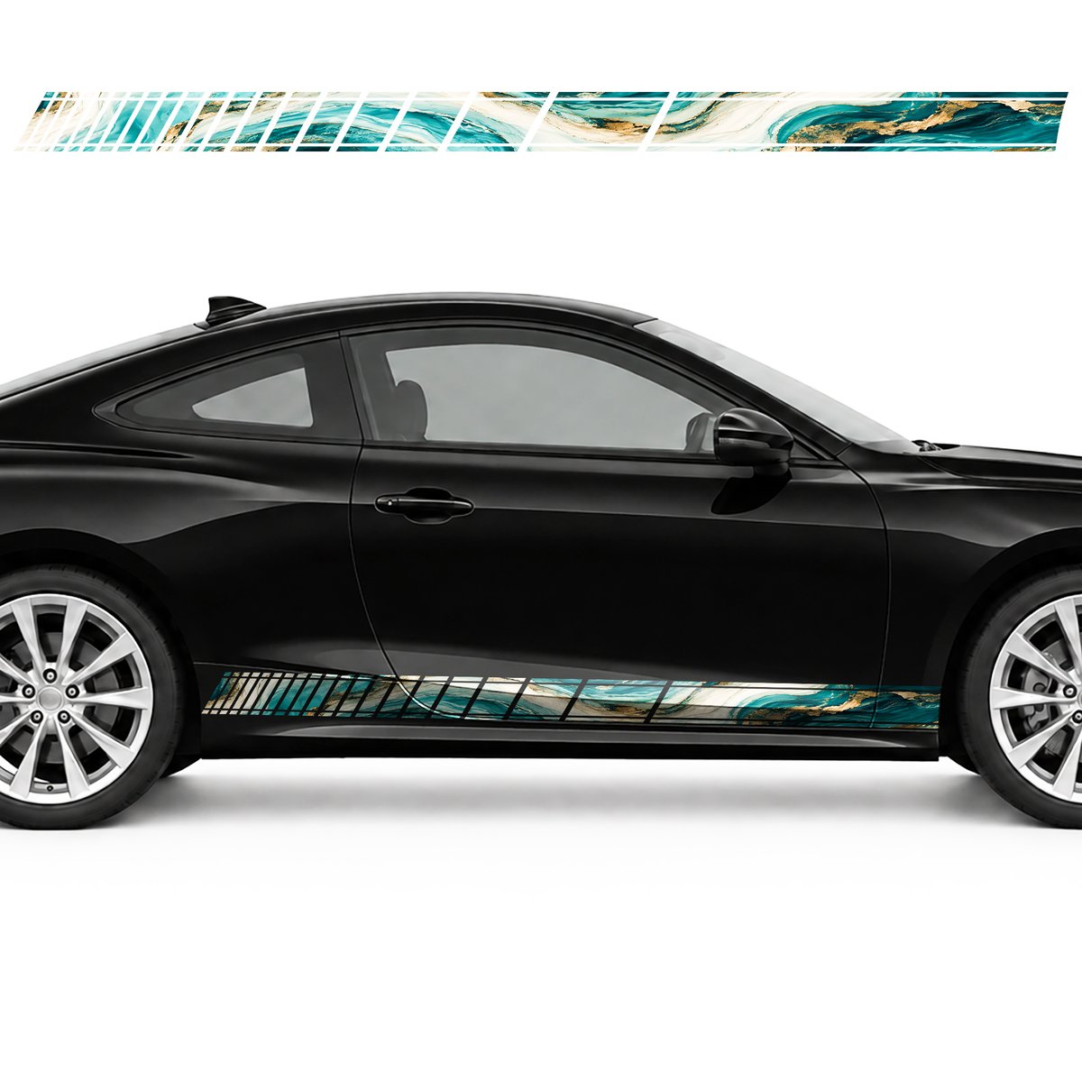 Turquoise Marble with Gold Veins side door racing stripes, view 2 of 4
