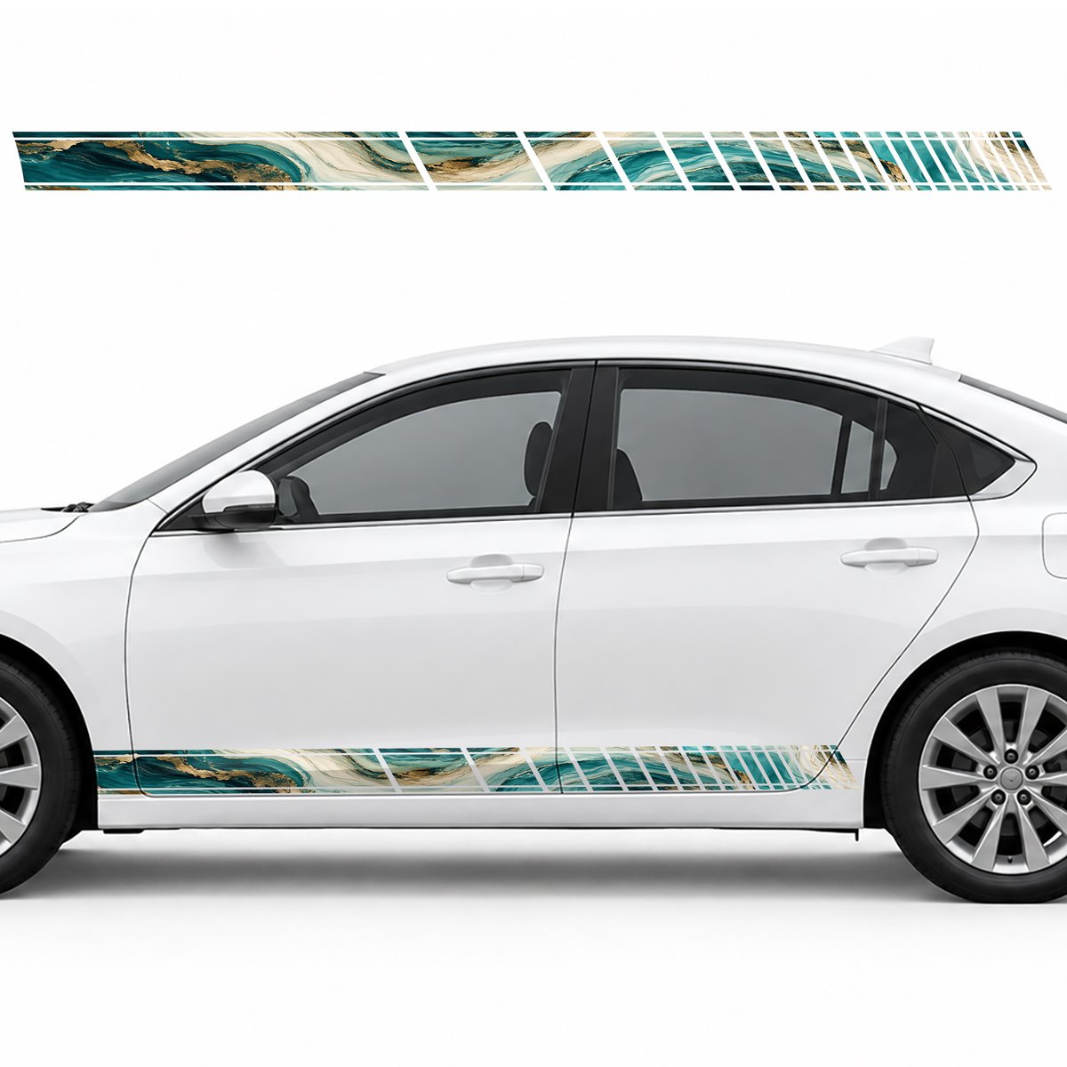 Turquoise Marble with Gold Veins side door racing stripes, view 3 of 4