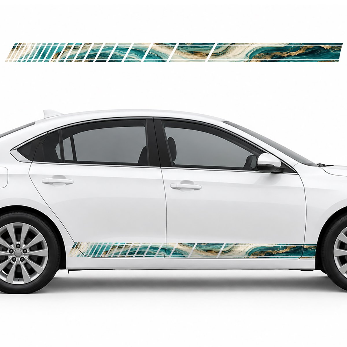 Turquoise Marble with Gold Veins side door racing stripes, view 4 of 4