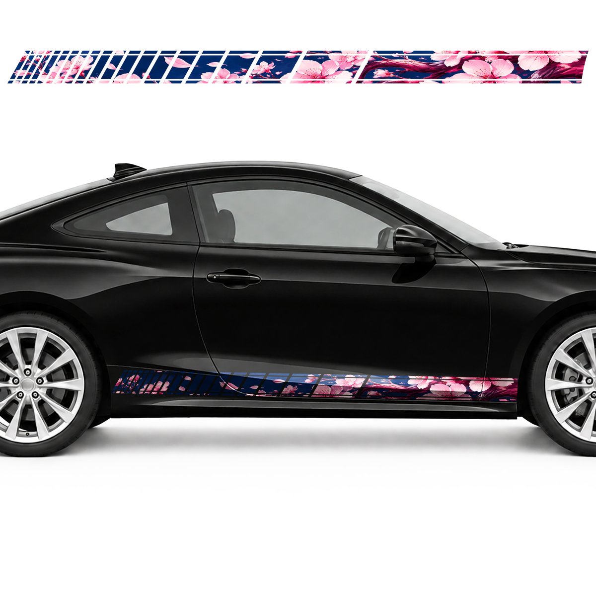 Cherry Blossoms on Dark Blue side door racing stripes, view 2 of 4