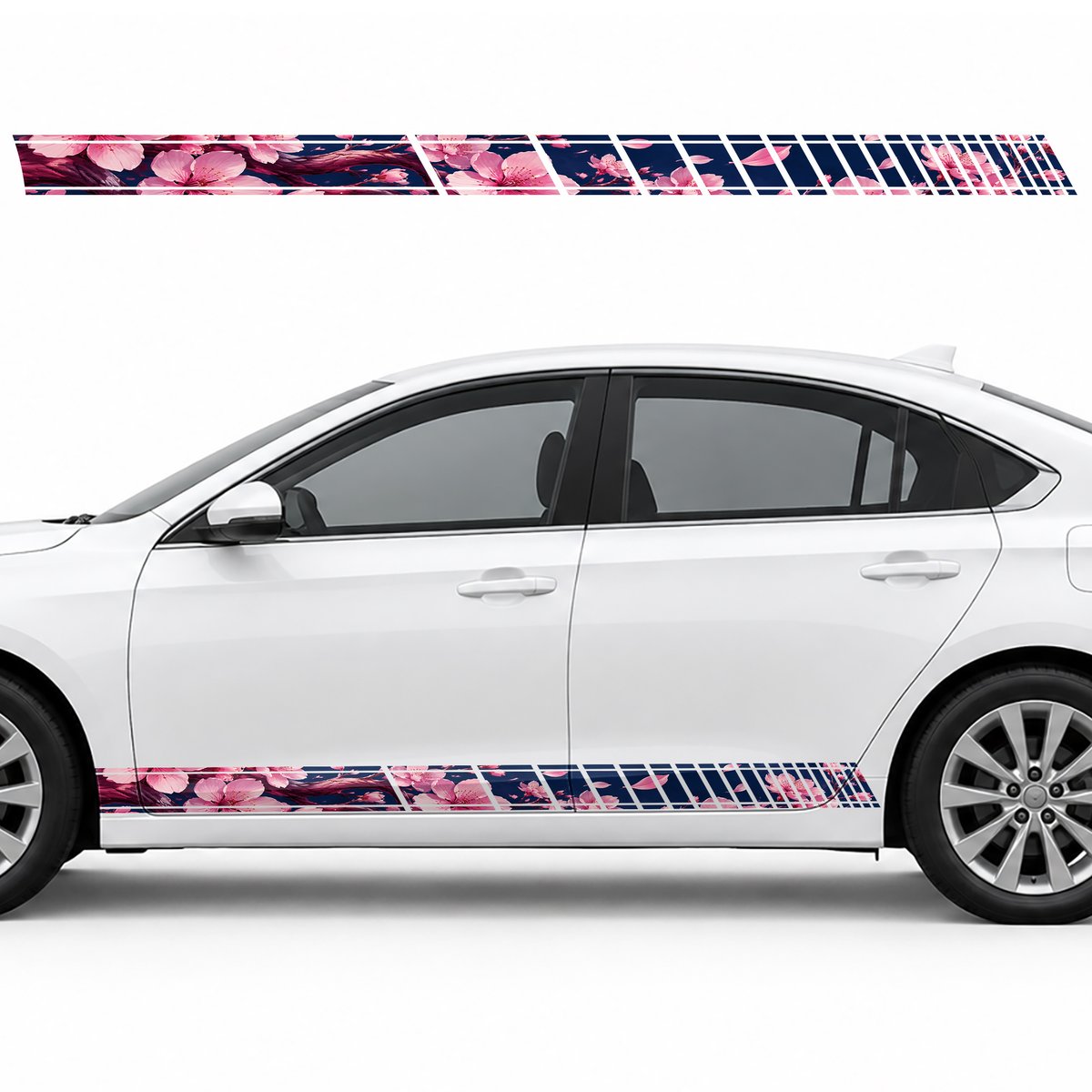 Cherry Blossoms on Dark Blue side door racing stripes, view 3 of 4