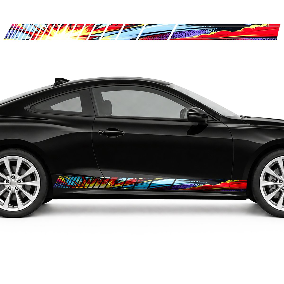 Horizontal Color Explosion side door racing stripes decals, view 4 of 4