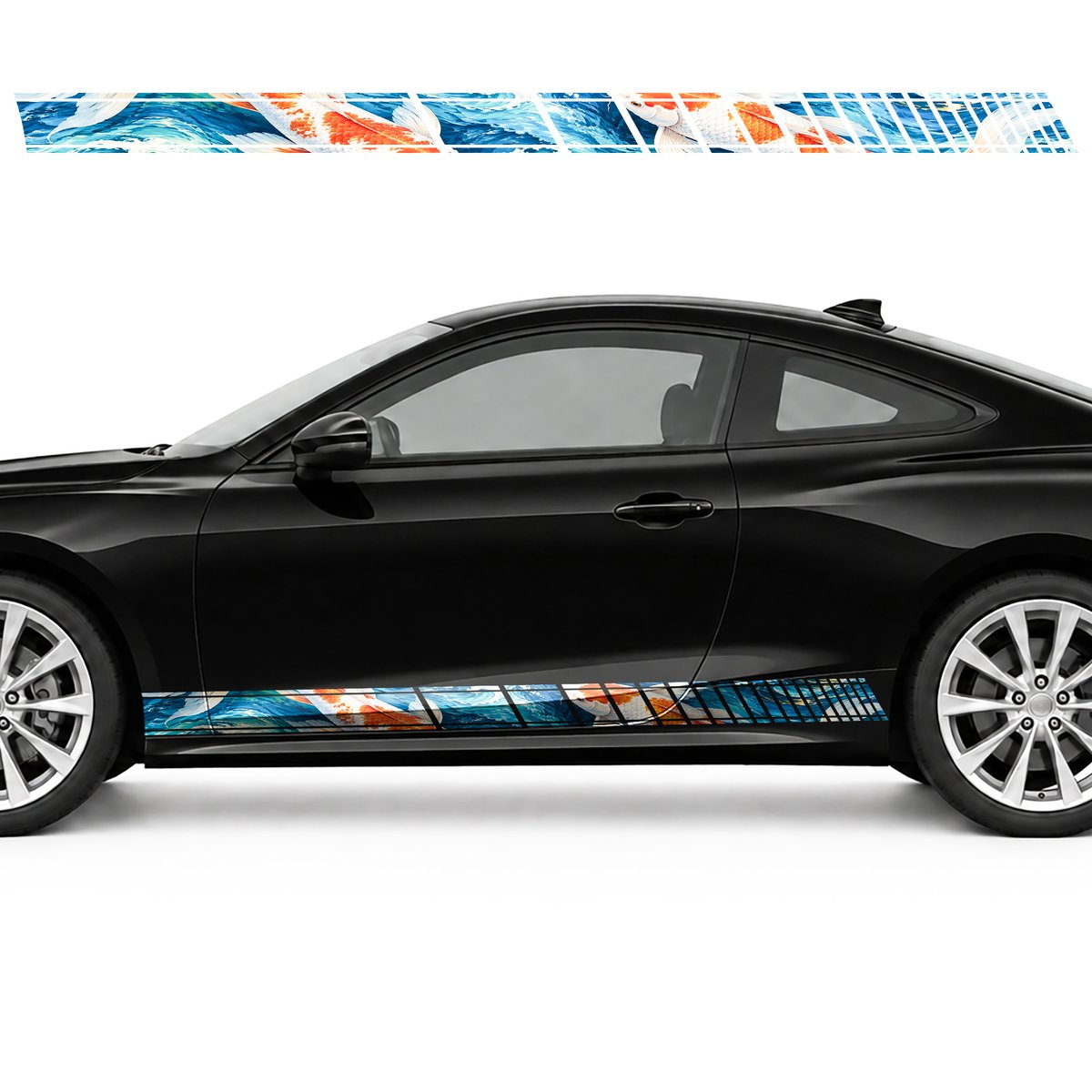 Two Koi in a Turquoise Current side door racing stripes decals stickers for Cars