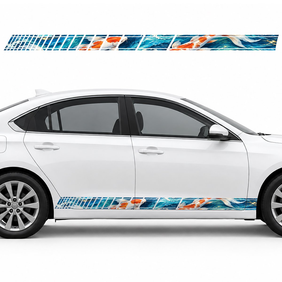 Pair of Koi in Turquoise Waves side door racing stripes, view 2 of 4