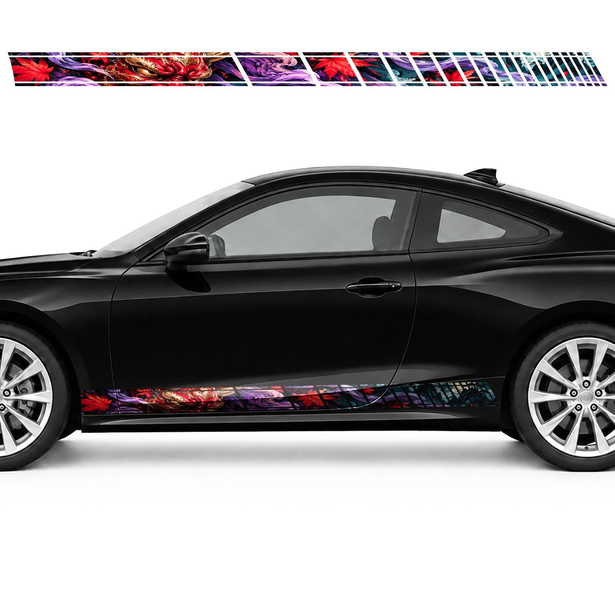 Golden Oni Mask in Purple Smoke side door racing stripes decals stickers for Cars