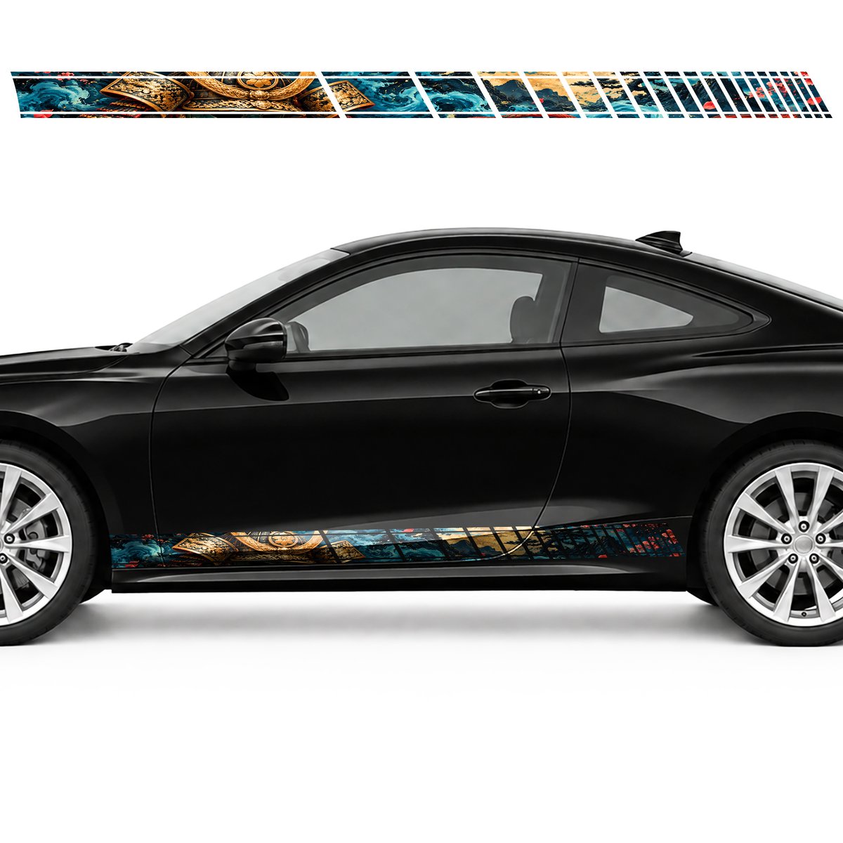 Golden Kabuto in Blue Smoke side door racing stripes decals, view 3 of 4