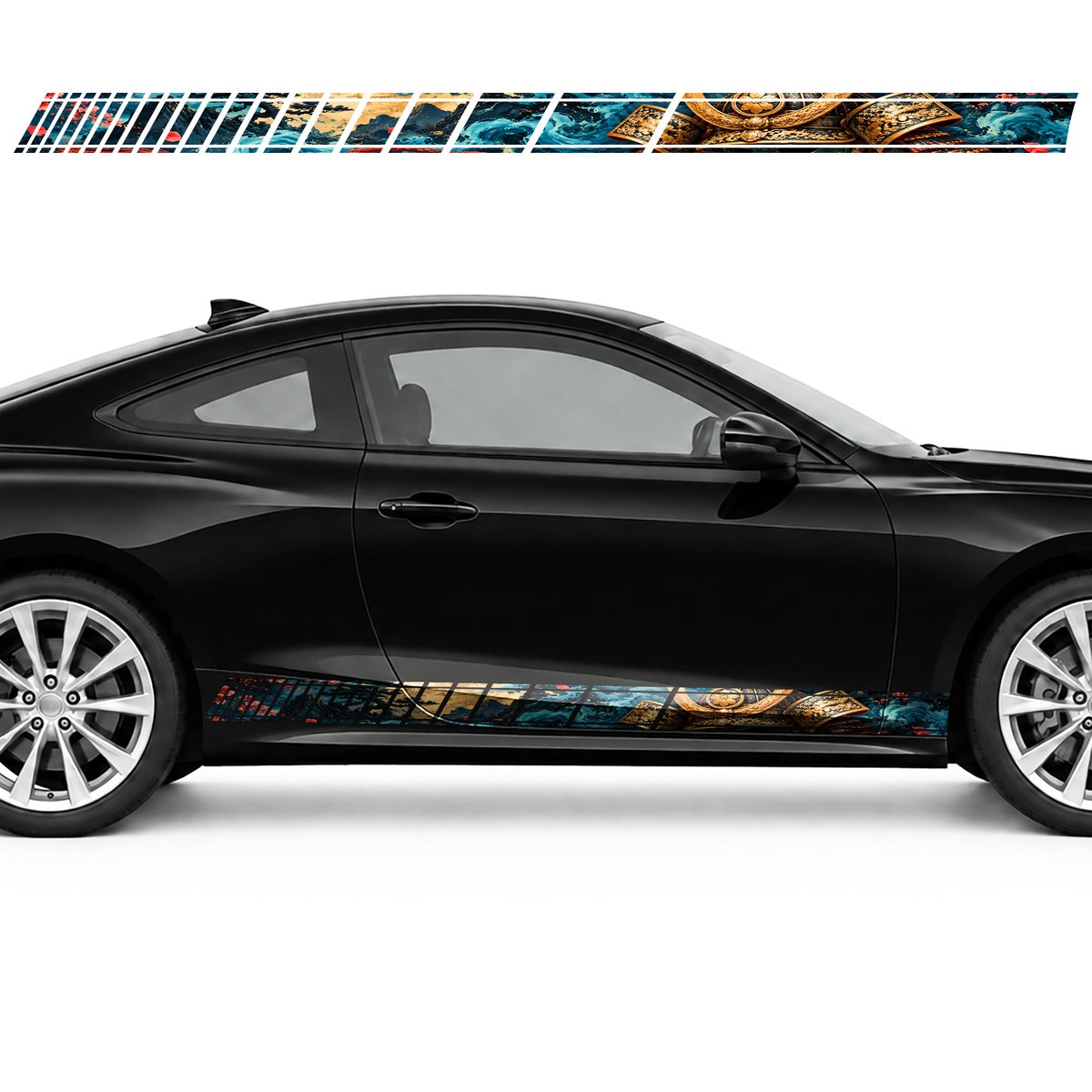 Golden Kabuto in Blue Smoke side door racing stripes decals, view 4 of 4