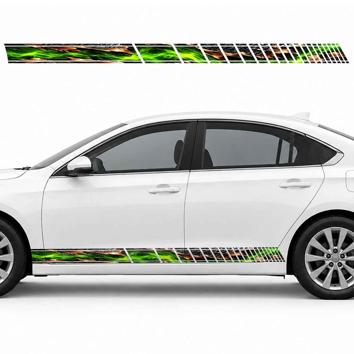 Carbon Fiber Rift with a Lime Glow side door racing stripes decals stickers for Cars