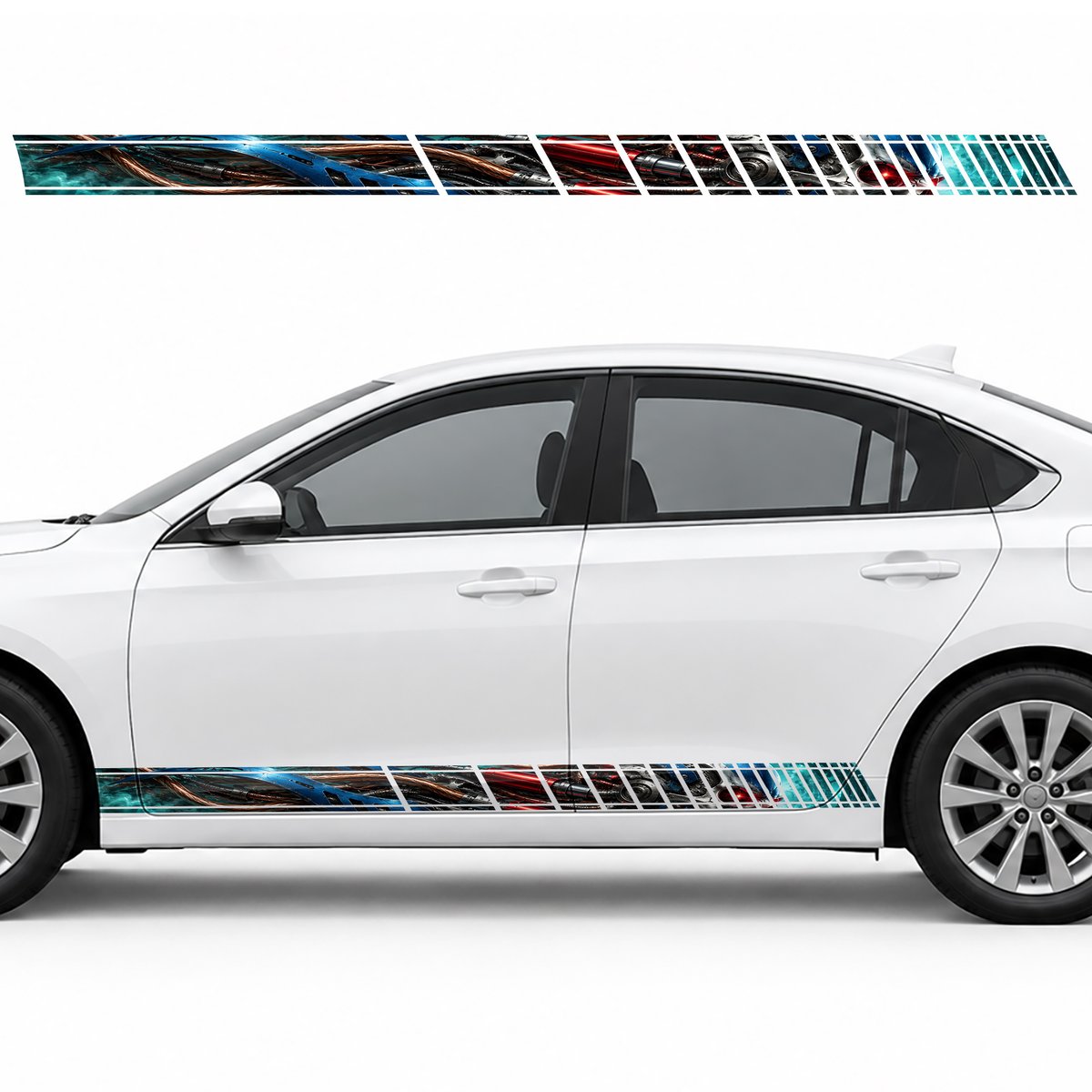 Cobalt Robotic Skull in Turquoise Haze side door racing stripes decals stickers for Cars