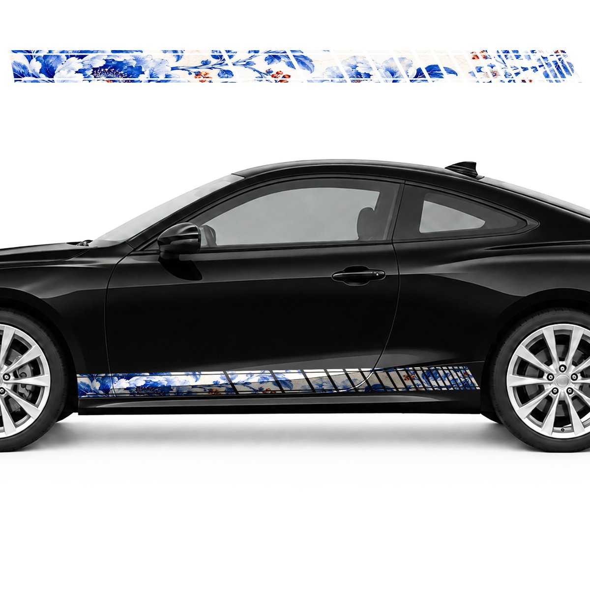 Cobalt Porcelain with a Botanical Pattern side door racing stripes decals stickers for Cars