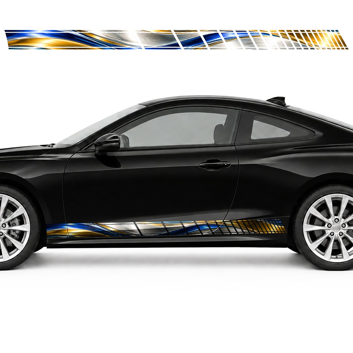Cobalt and Gold Waves on Aluminum side door racing stripes decals stickers for Cars