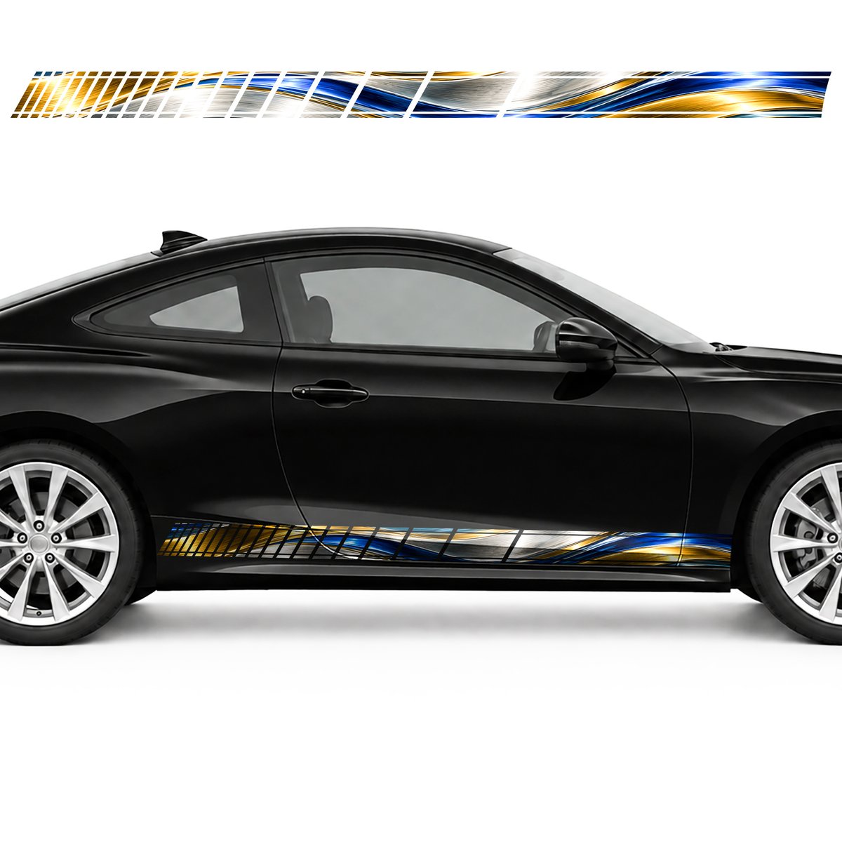 Cobalt and Gold Waves on Aluminum side door racing stripes, view 2 of 4