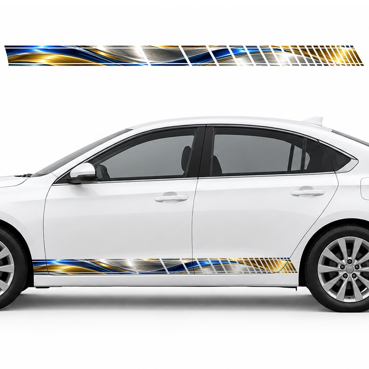 Cobalt and Gold Waves on Aluminum side door racing stripes, view 3 of 4