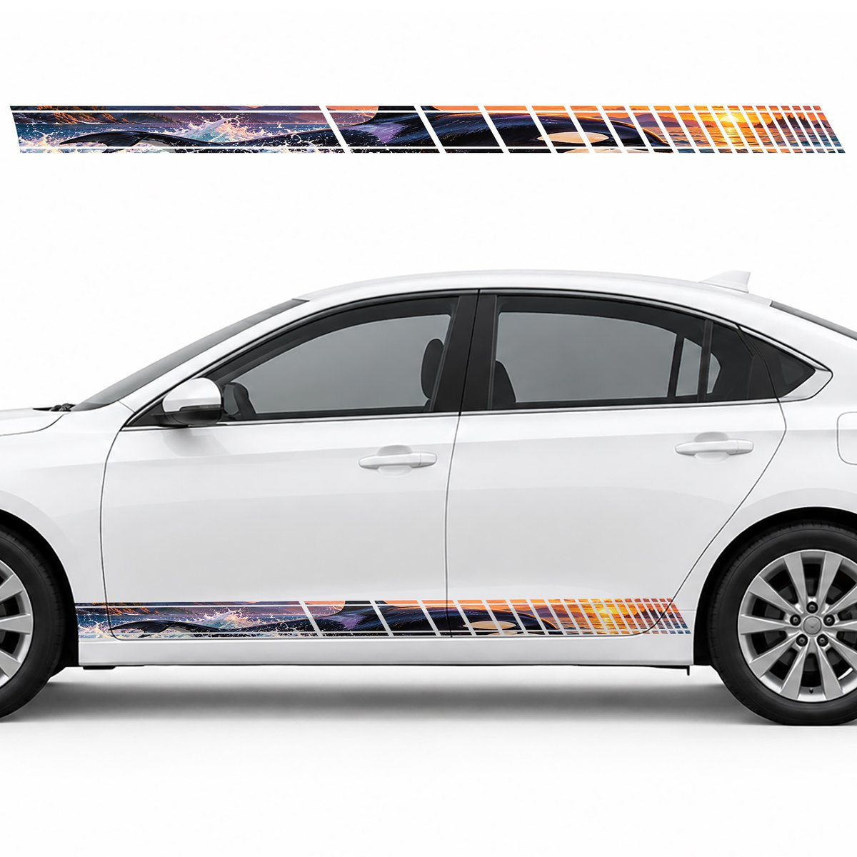Orca in Aquamarine Foam at Sunset side door racing stripes decals stickers for Cars
