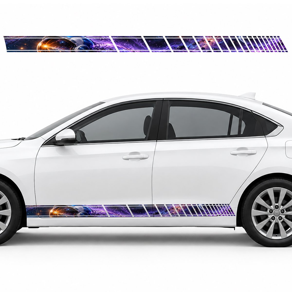 Space Helmet in a Purple Trail side door racing stripes decals stickers for Cars