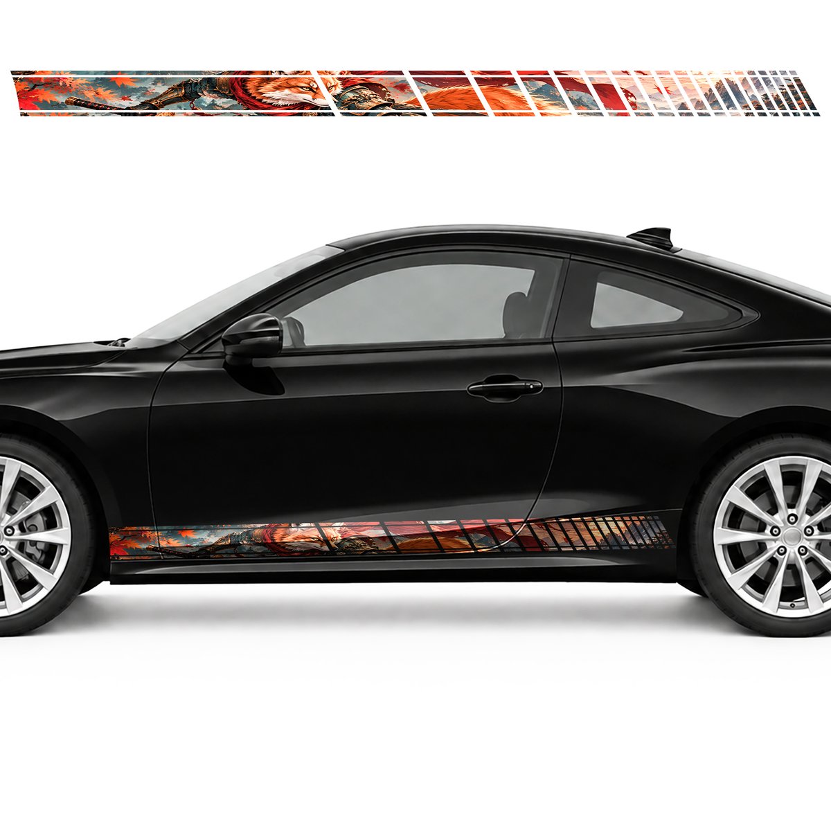 Fox Warrior among Amber Leaves side door racing stripes, view 3 of 4