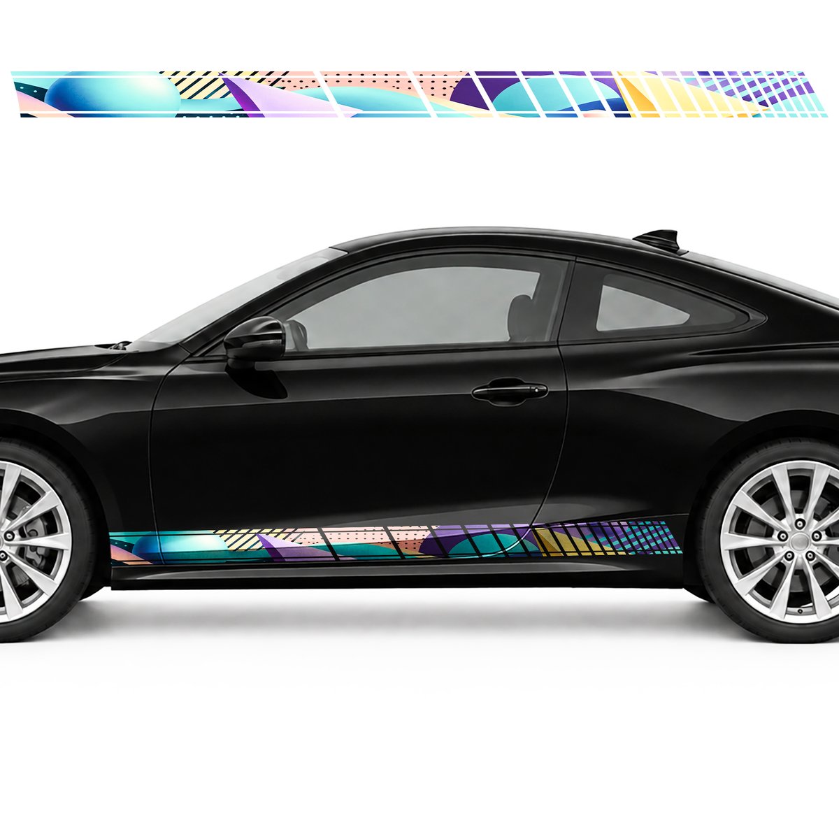 Memphis Style Panorama in Peach and Turquoise side door racing stripes decals stickers for Cars