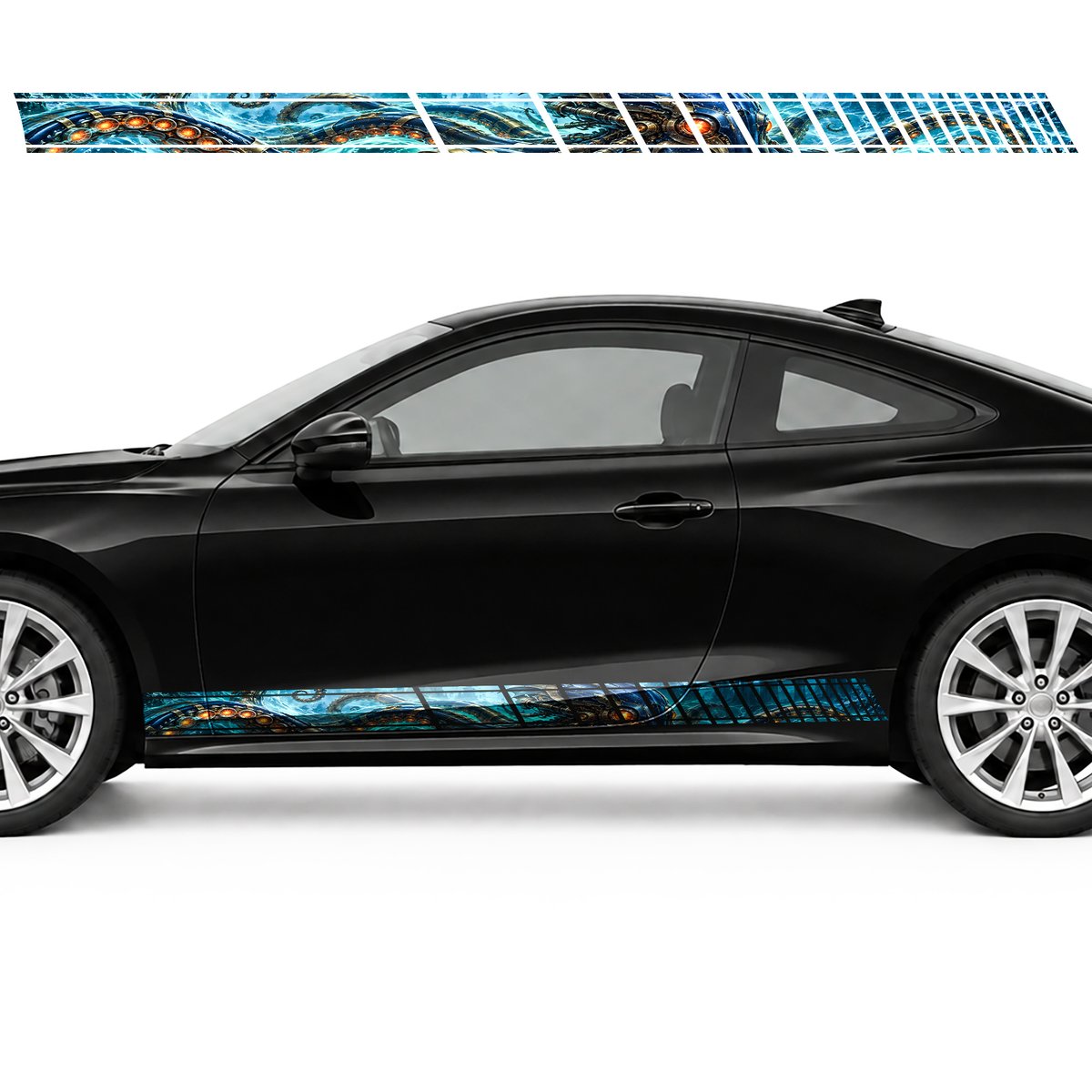 Mechanical Kraken in Turquoise Energy side door racing stripes decals stickers for Cars