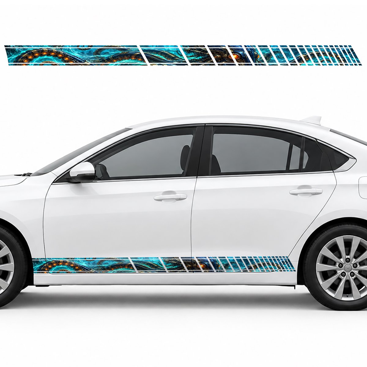Mechanical Kraken in a Turquoise Spiral side door racing stripes decals stickers for Cars