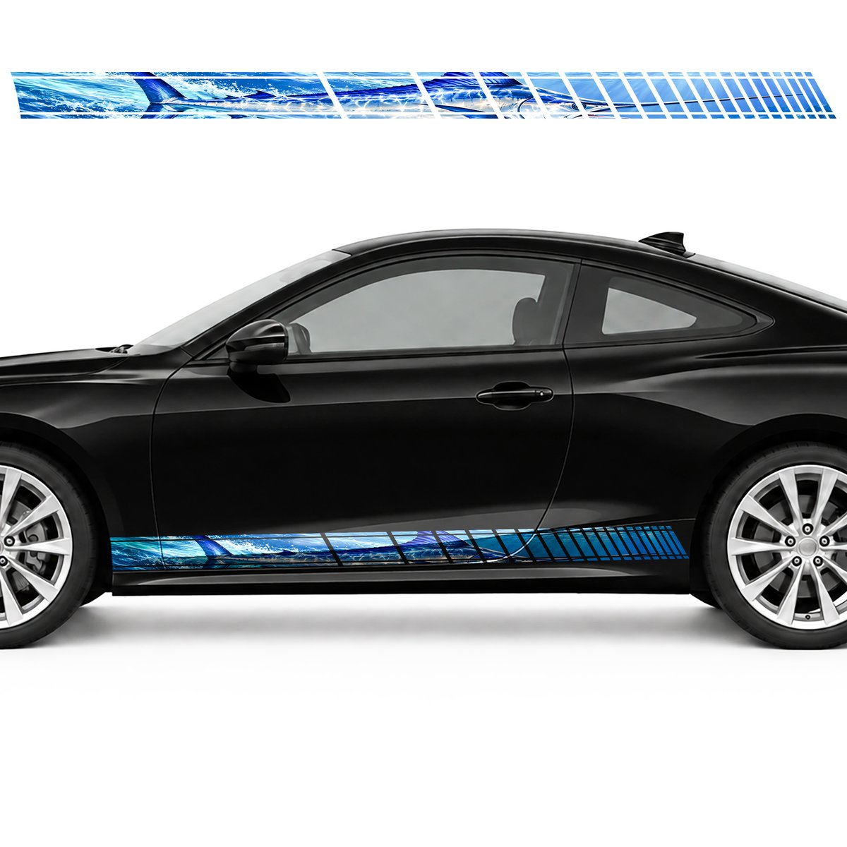 Swordfish in a Turquoise Stream side door racing stripes, view 3 of 4