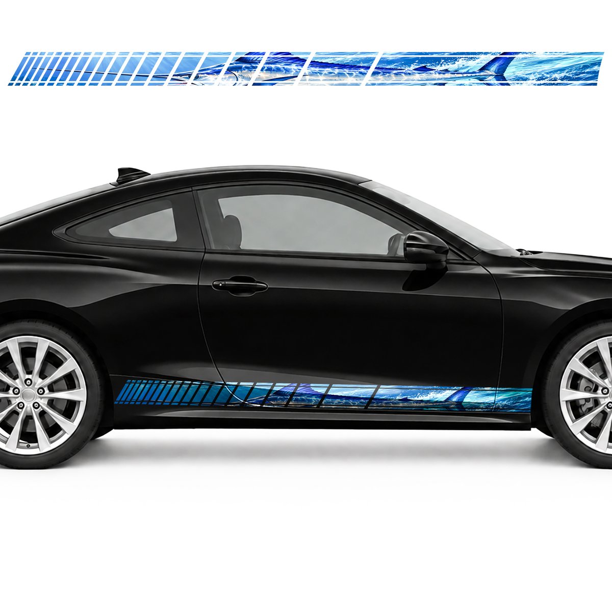 Swordfish in a Turquoise Stream side door racing stripes, view 4 of 4
