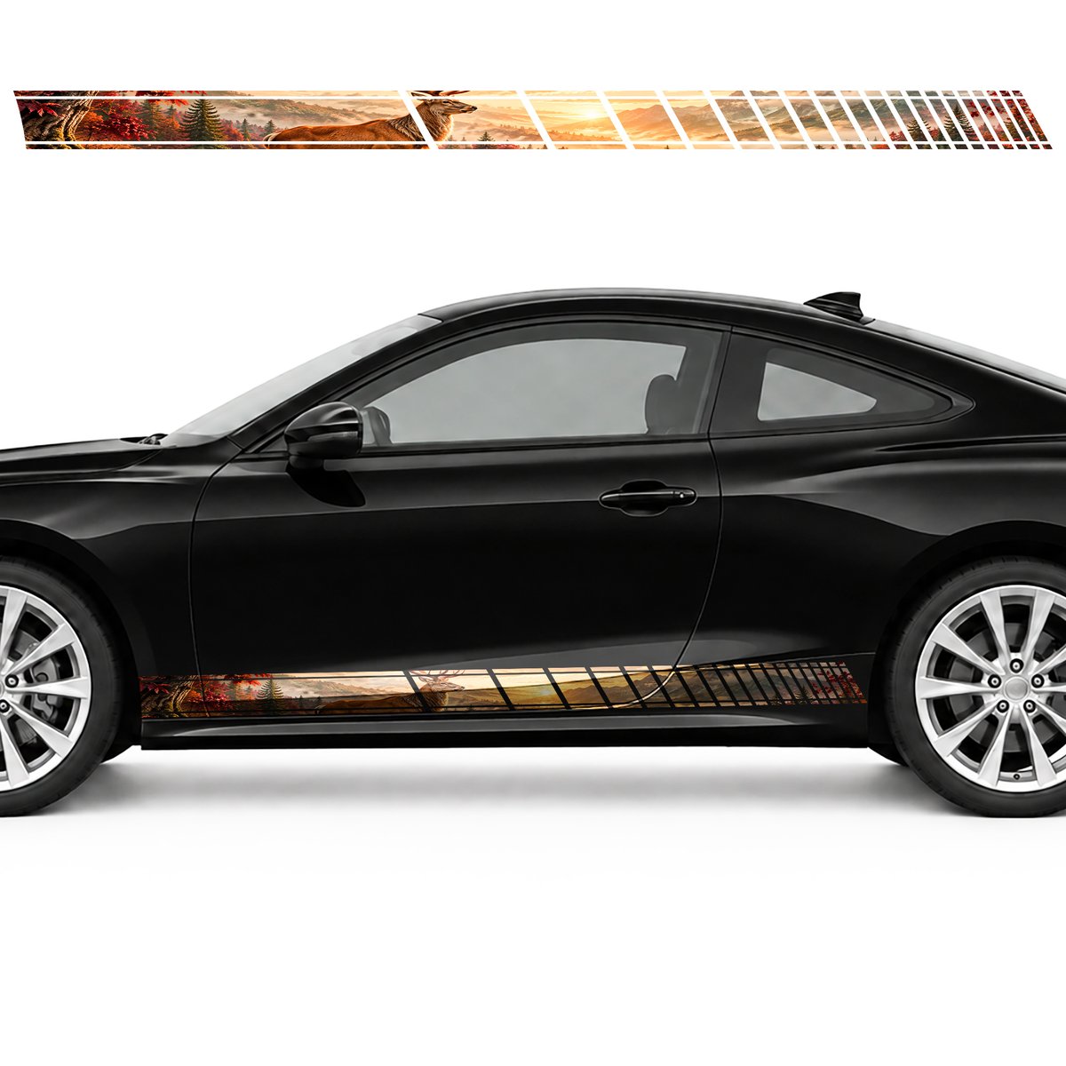 Copper Antlered Deer in an Autumn Forest side door racing stripes decals stickers for Cars
