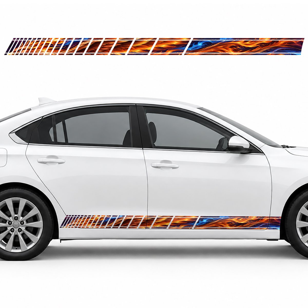 Copper Feathers in Cobalt Flames side door racing stripes, view 2 of 4