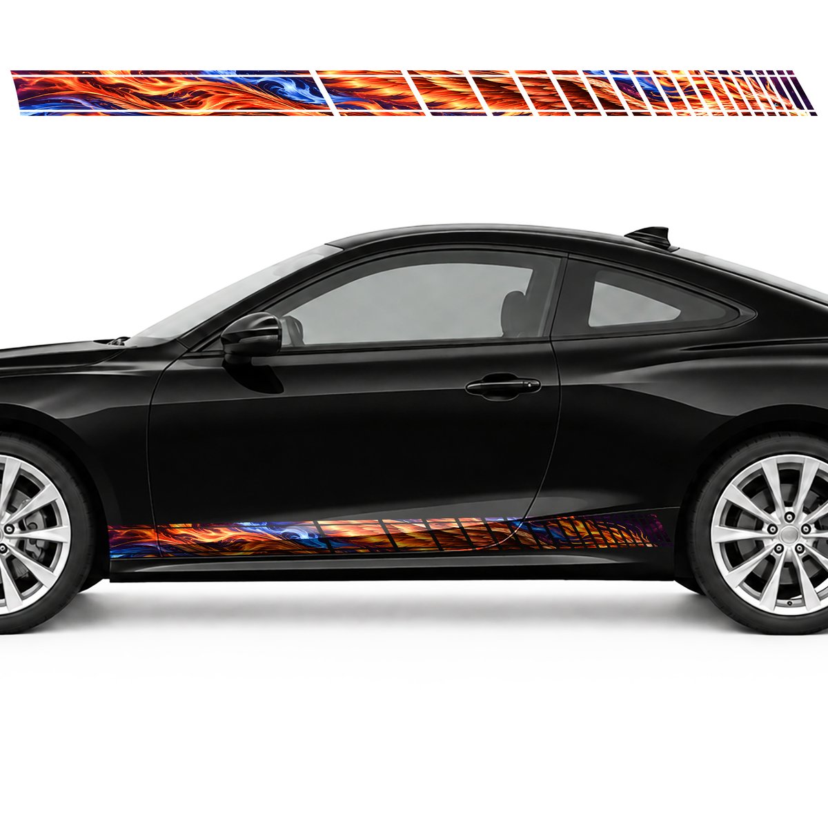 Copper Feathers in Cobalt Flames side door racing stripes, view 3 of 4