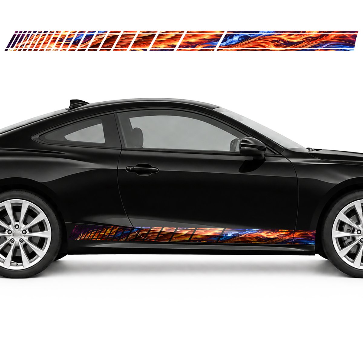 Copper Feathers in Cobalt Flames side door racing stripes, view 4 of 4