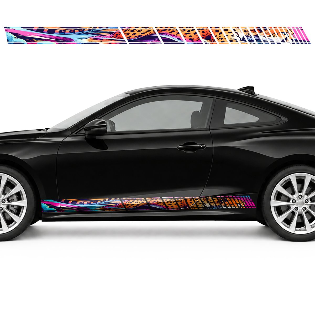 Neon Comic Speed Stream with a Cheetah side door racing stripes decals stickers for Cars