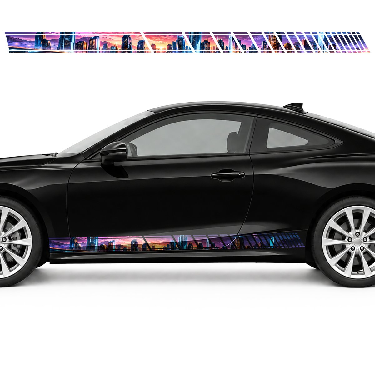Neon Skyline of a Futuristic City side door racing stripes, view 3 of 4