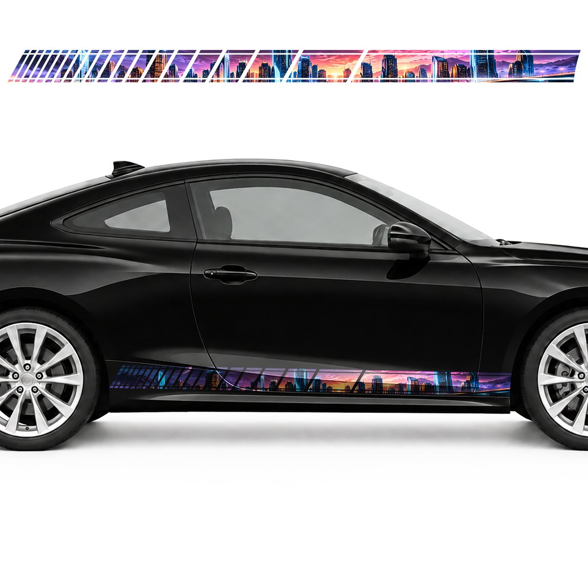 Neon Skyline of a Futuristic City side door racing stripes, view 4 of 4