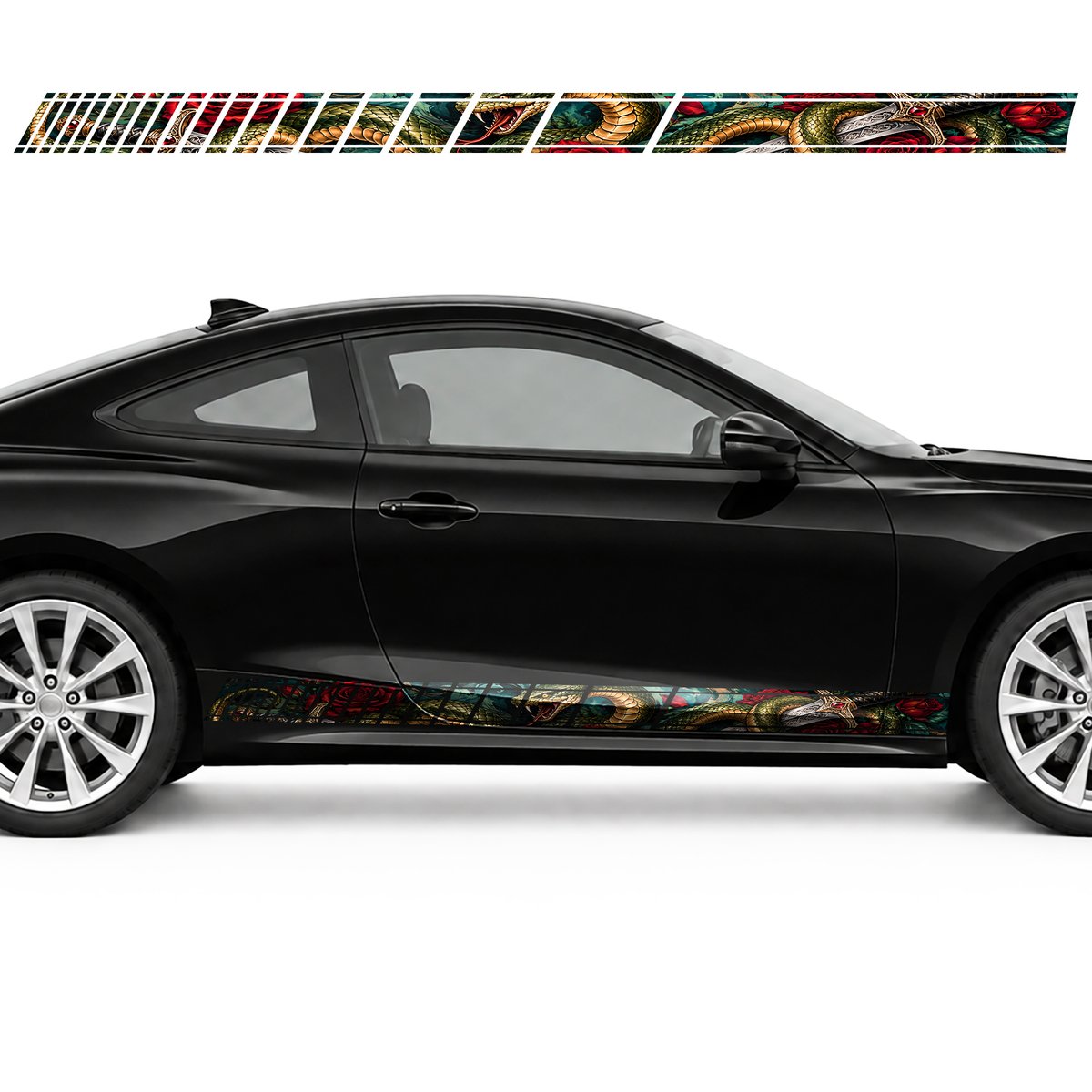 Olive Snake and Silver Daggers side door racing stripes, view 2 of 4