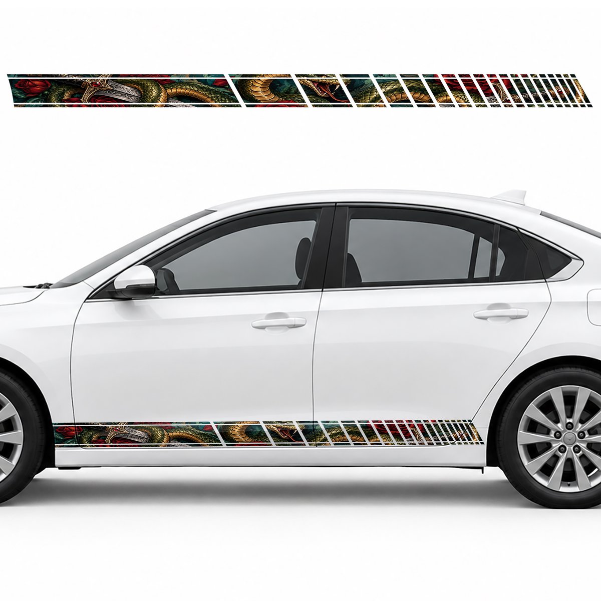 Olive Snake and Silver Daggers side door racing stripes, view 3 of 4