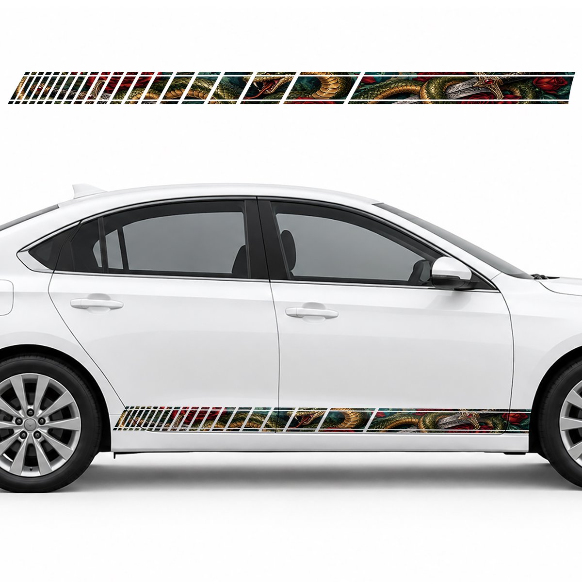 Olive Snake and Silver Daggers side door racing stripes, view 4 of 4