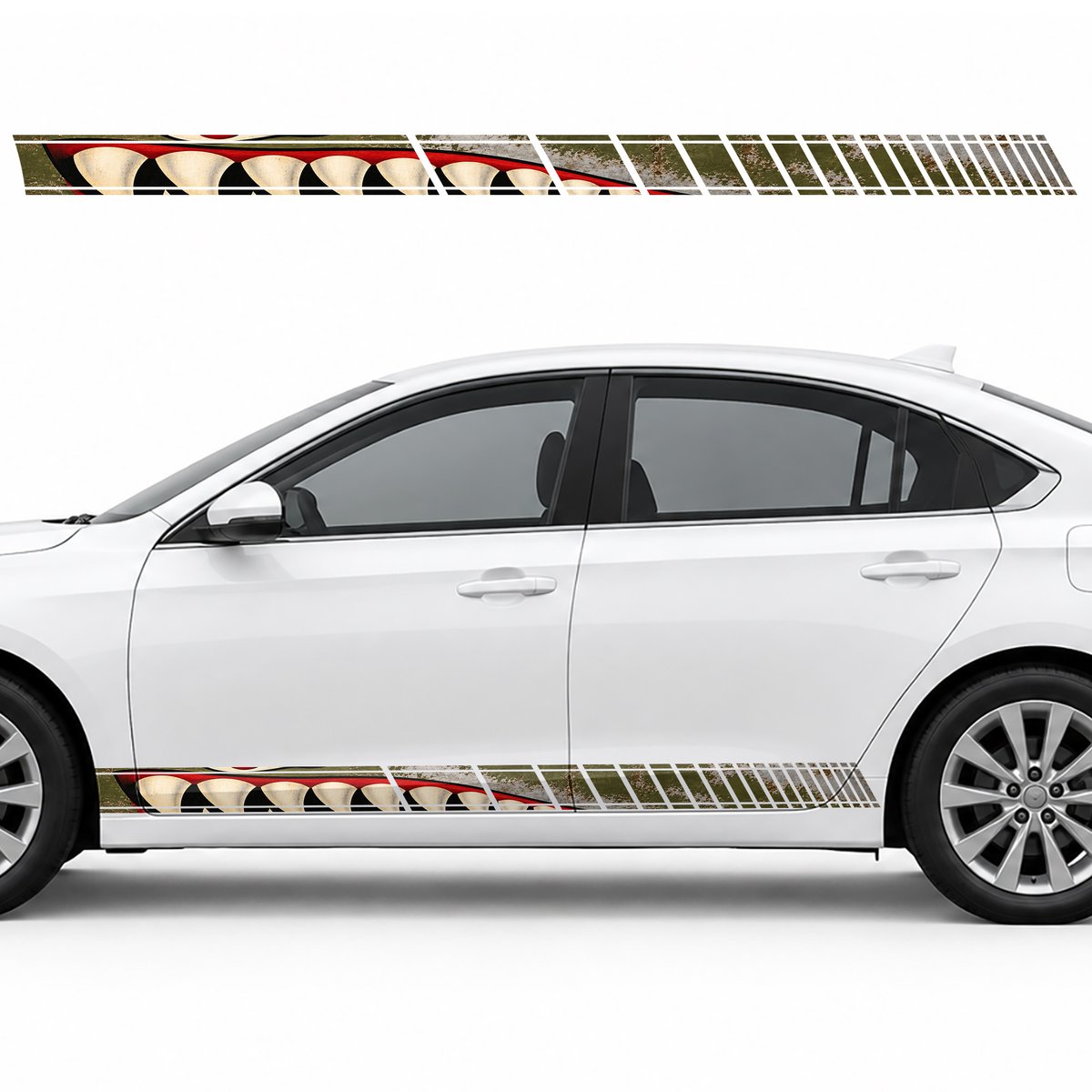 Olive and Silver Shark with a Wide Grin side door racing stripes decals stickers for Cars