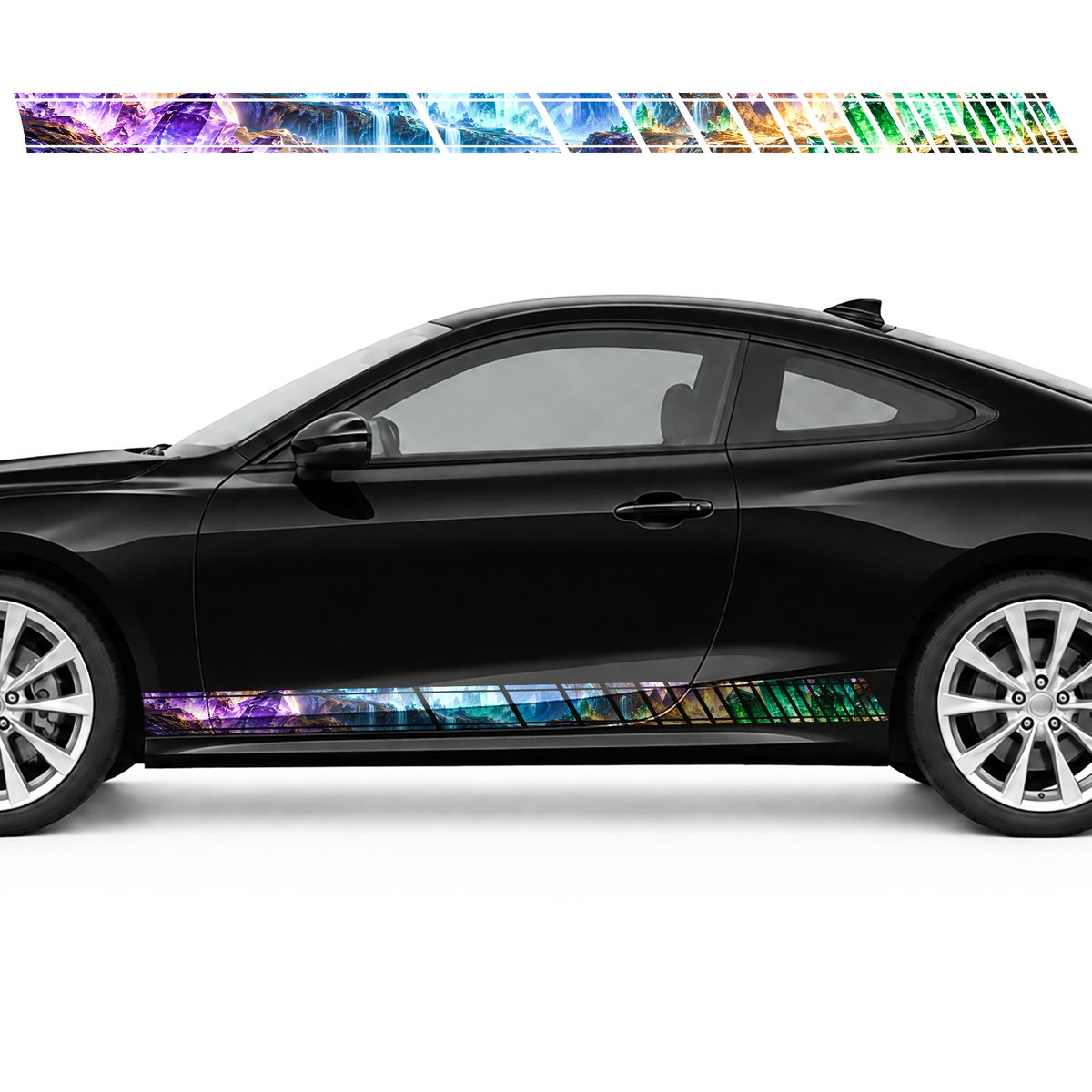 Glowing Crystal Cave Panorama side door racing stripes decals stickers for Cars