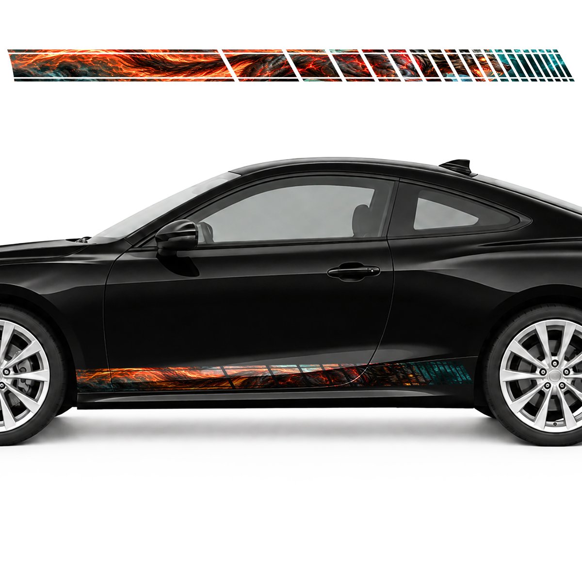 Hellhound in Crimson Flames side door racing stripes decals stickers for Cars