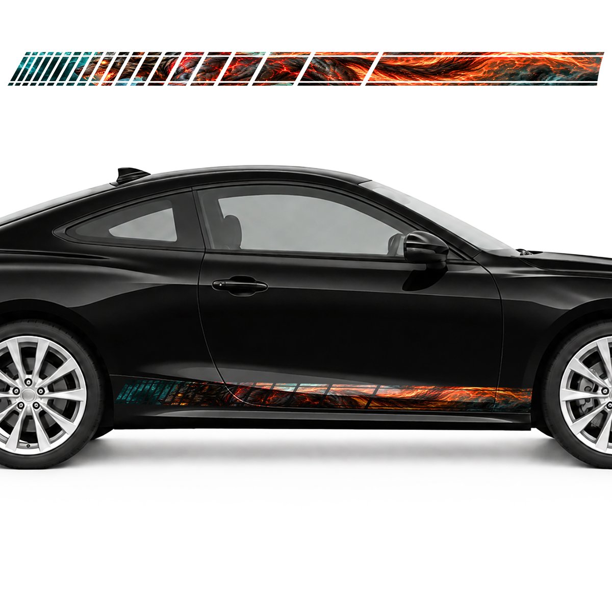 Hellhound in Crimson Flames side door racing stripes decals, view 2 of 4