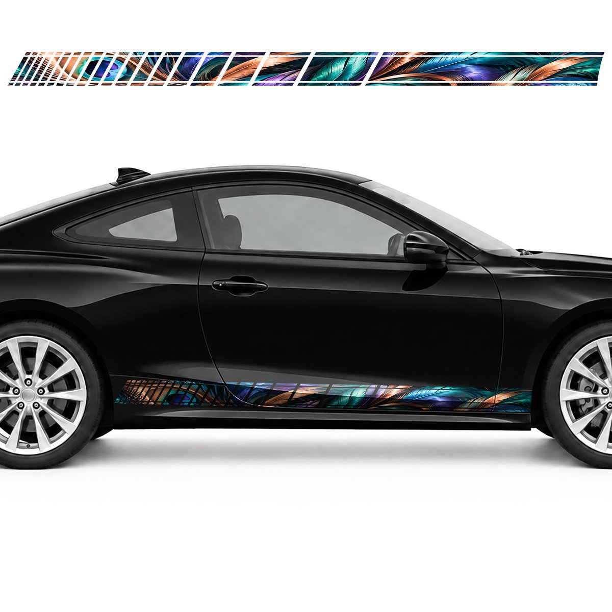 Iridescent Peacock Ribbons side door racing stripes decals, view 2 of 4