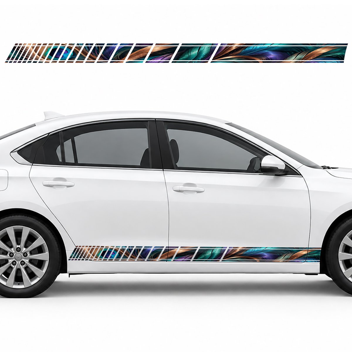 Iridescent Peacock Ribbons side door racing stripes decals, view 4 of 4