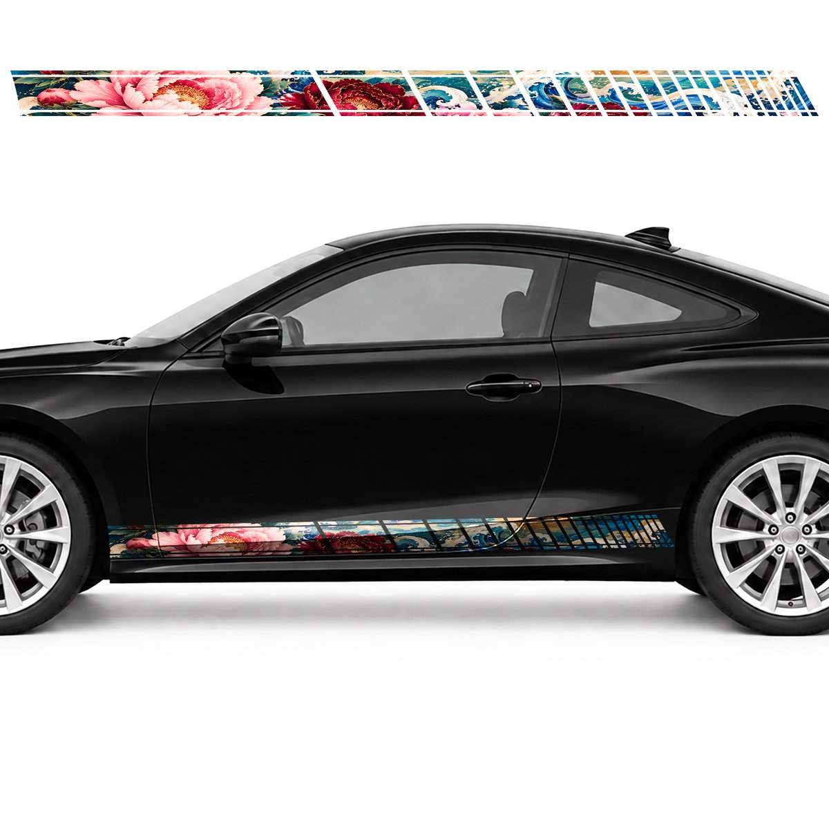Peonies on Cobalt Waves side door racing stripes decals stickers for Cars