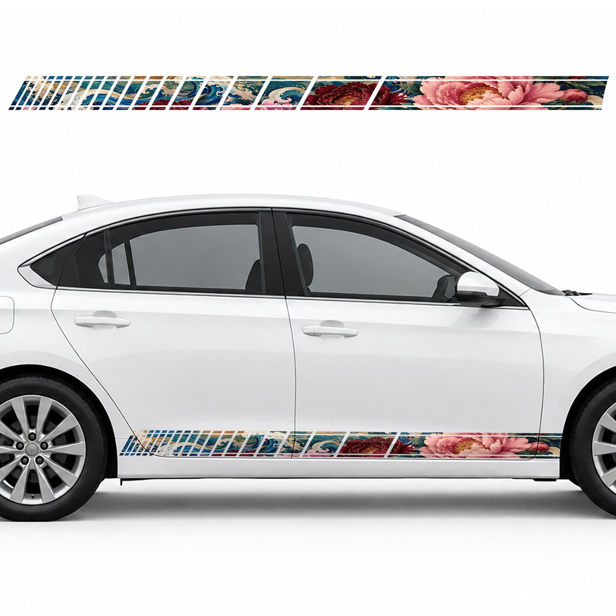 Peonies on Cobalt Waves side door racing stripes decals, view 2 of 4