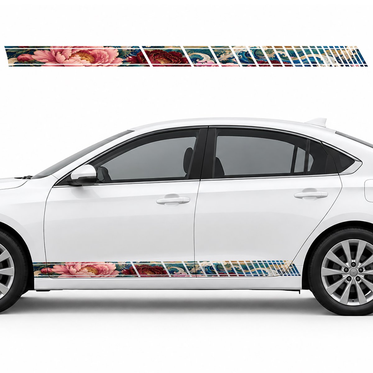 Peonies on Cobalt Waves side door racing stripes decals, view 3 of 4