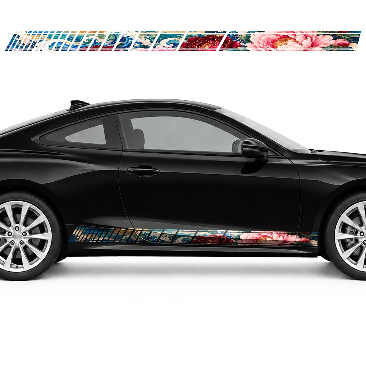 Peonies on Cobalt Waves side door racing stripes decals, view 4 of 4