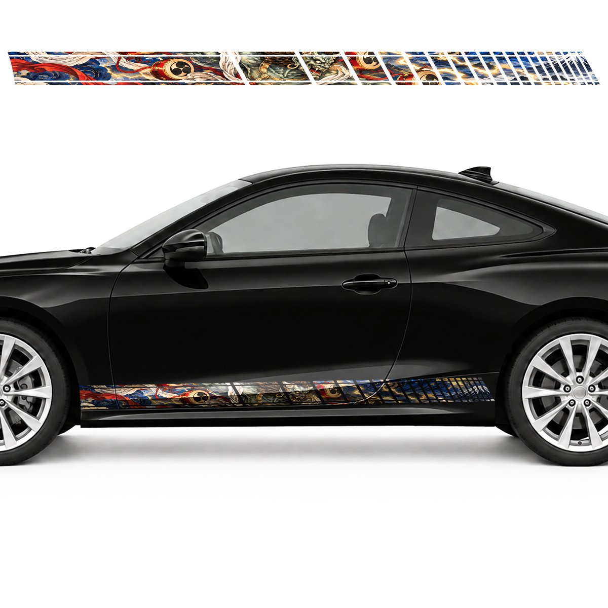 Raijin, Drums and Golden Lightning side door racing stripes decals stickers for Cars